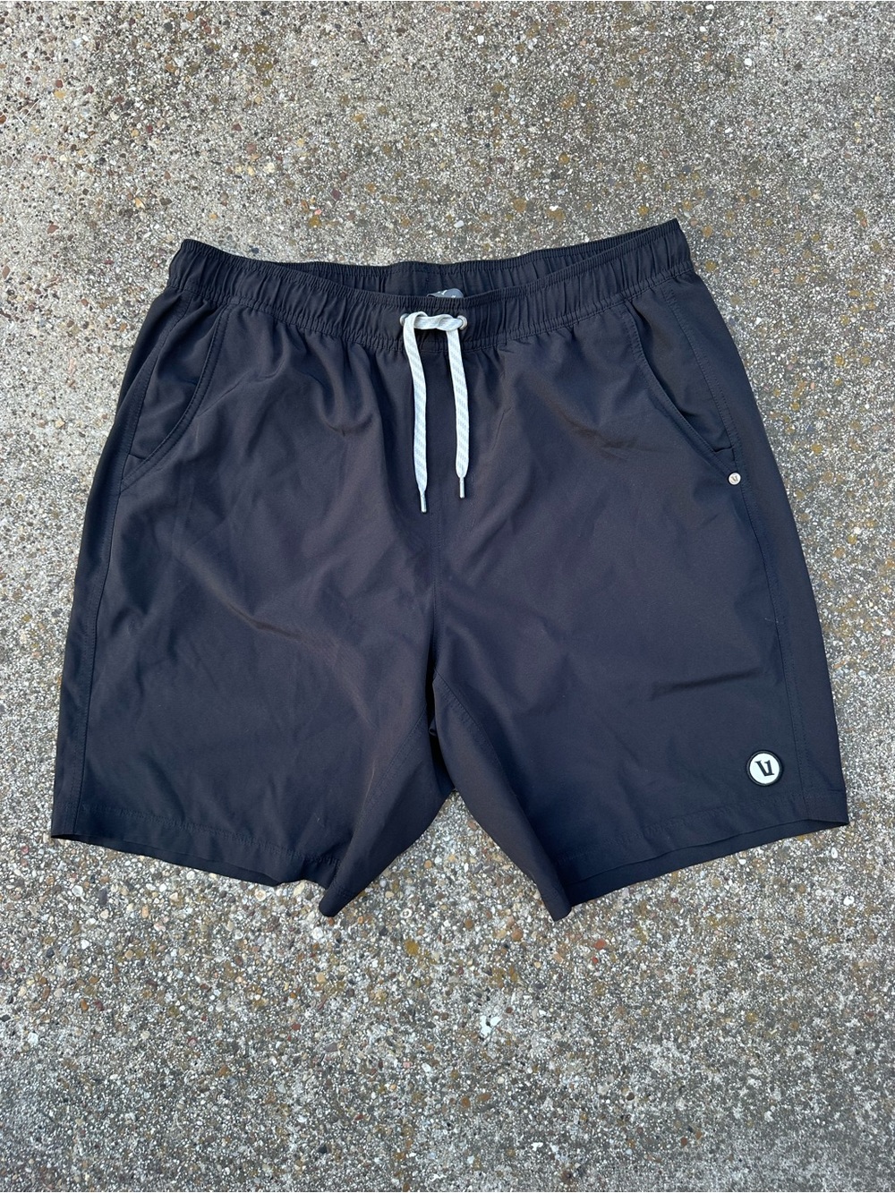 Vuori Men's Black Athletic Drawstring Shorts with White Cord